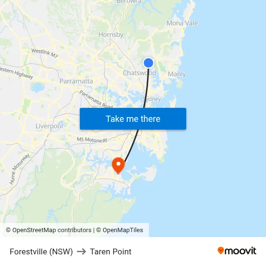 Forestville (NSW) to Taren Point map