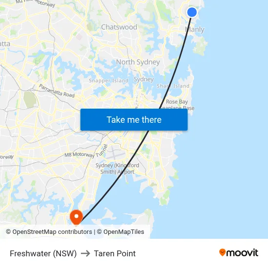Freshwater (NSW) to Taren Point map