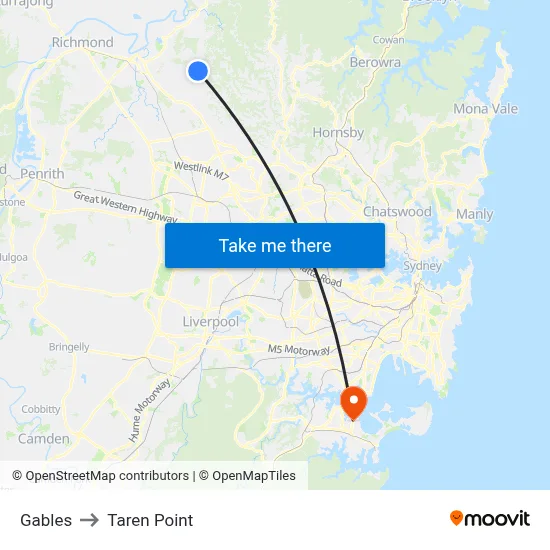 Gables to Taren Point map