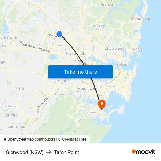 Glenwood (NSW) to Taren Point map