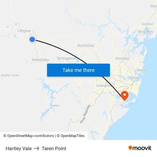 Hartley Vale to Taren Point map