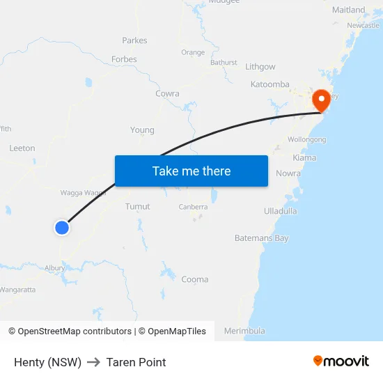 Henty (NSW) to Taren Point map