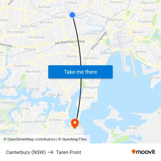 Canterbury (NSW) to Taren Point map