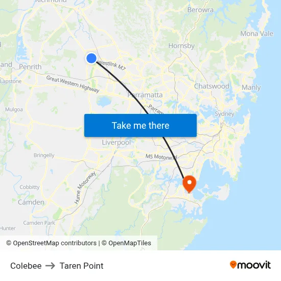 Colebee to Taren Point map