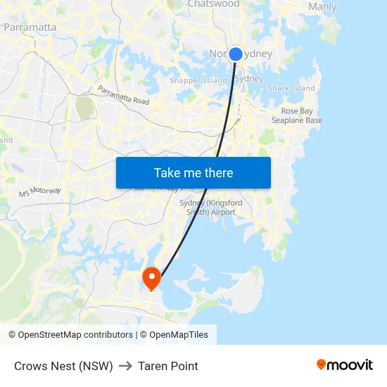 Crows Nest (NSW) to Taren Point map