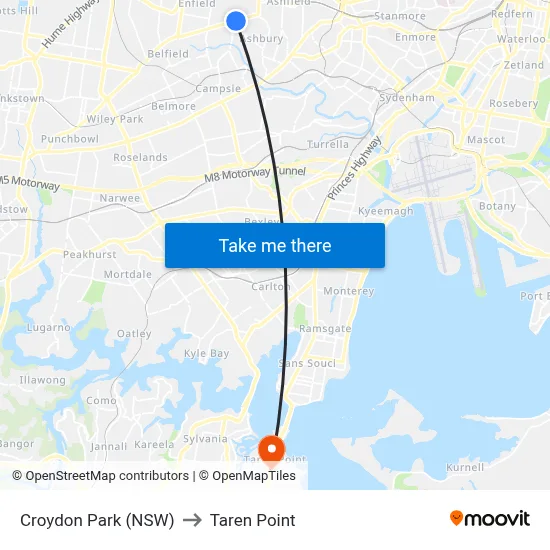 Croydon Park (NSW) to Taren Point map