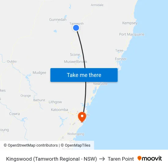 Kingswood (Tamworth Regional - NSW) to Taren Point map