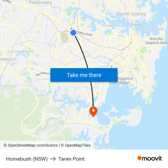 Homebush (NSW) to Taren Point map