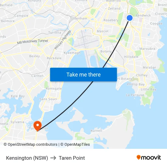 Kensington (NSW) to Taren Point map