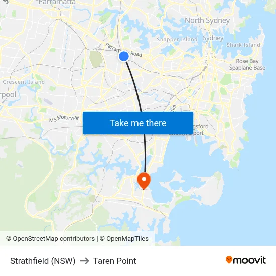 Strathfield (NSW) to Taren Point map