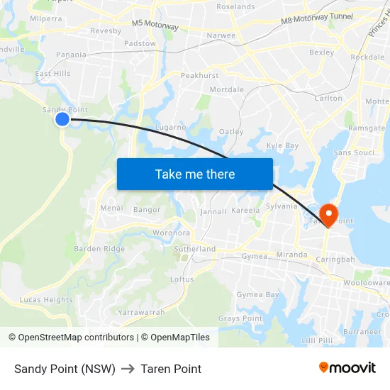 Sandy Point (NSW) to Taren Point map