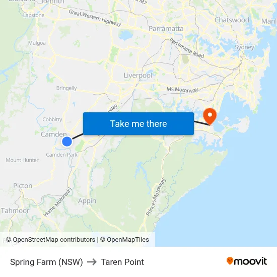 Spring Farm (NSW) to Taren Point map