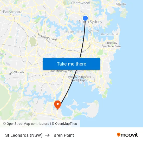 St Leonards (NSW) to Taren Point map