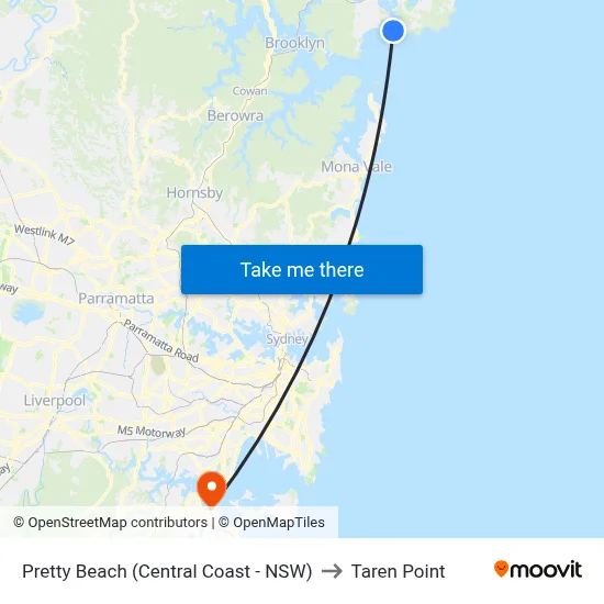 Pretty Beach (Central Coast - NSW) to Taren Point map