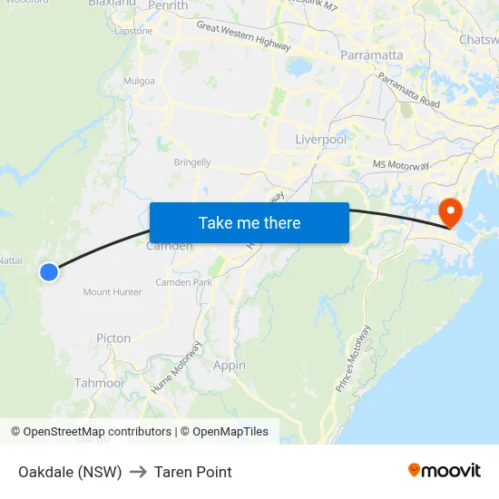 Oakdale (NSW) to Taren Point map
