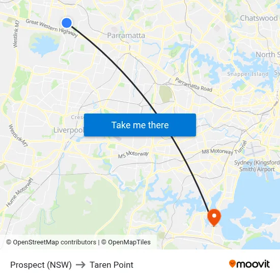 Prospect (NSW) to Taren Point map
