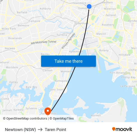 Newtown (NSW) to Taren Point map