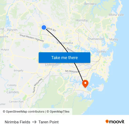 Nirimba Fields to Taren Point map