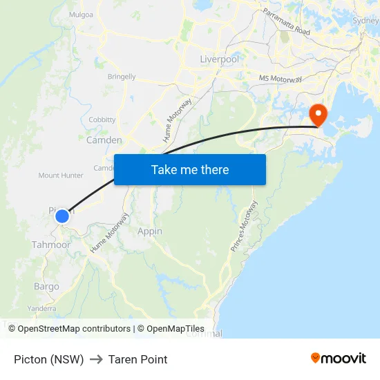 Picton (NSW) to Taren Point map