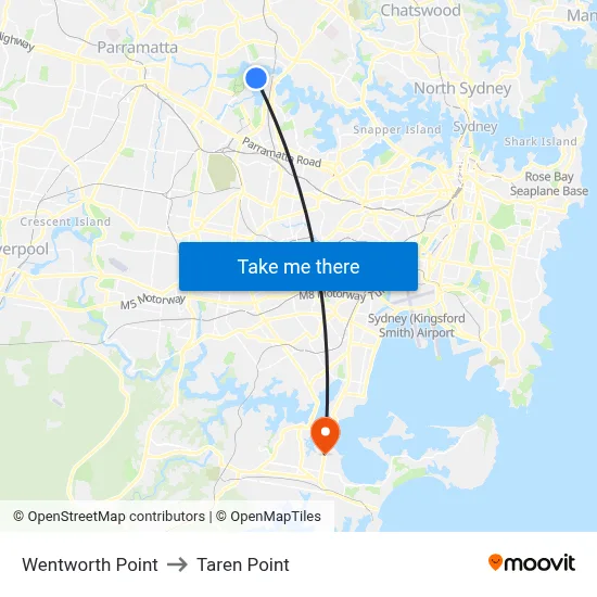 Wentworth Point to Taren Point map