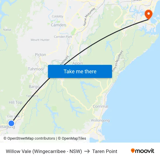 Willow Vale (Wingecarribee - NSW) to Taren Point map