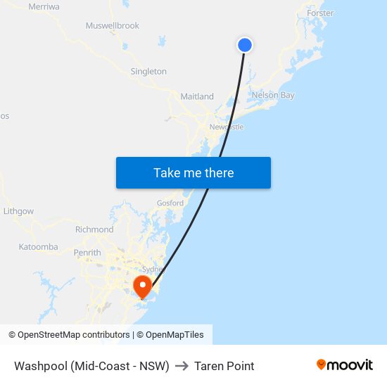 Washpool (Mid-Coast - NSW) to Taren Point map