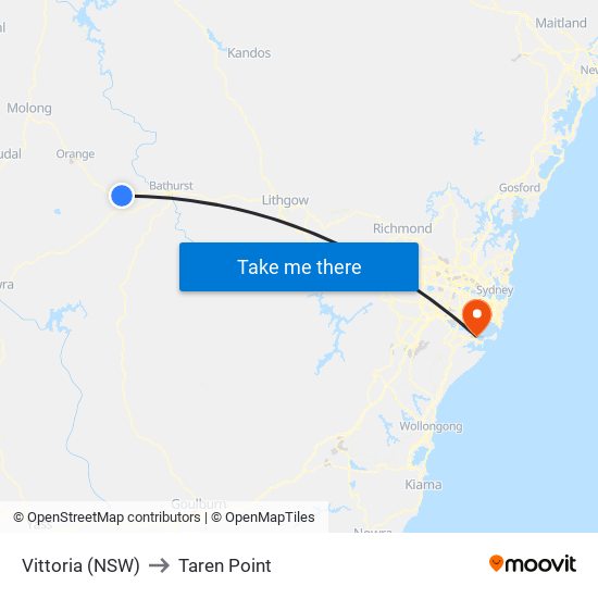 Vittoria (NSW) to Taren Point map