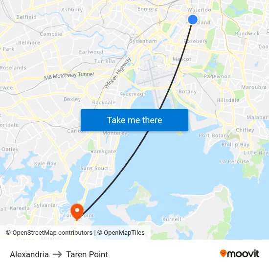 Alexandria to Taren Point map