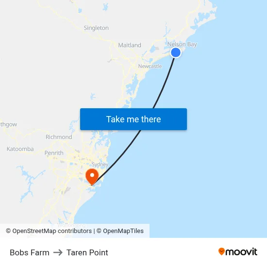 Bobs Farm to Taren Point map