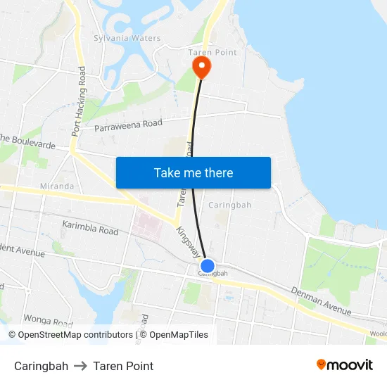 Caringbah to Taren Point map