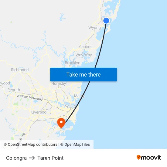 Colongra to Taren Point map