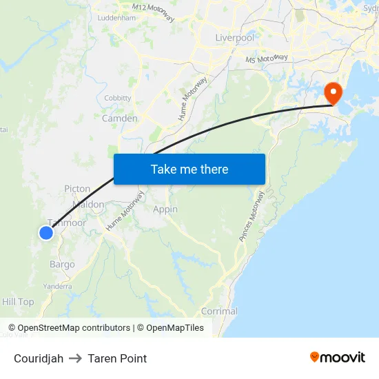 Couridjah to Taren Point map