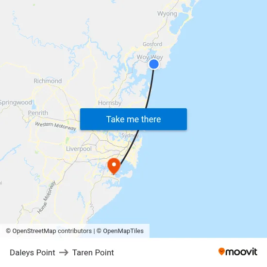 Daleys Point to Taren Point map