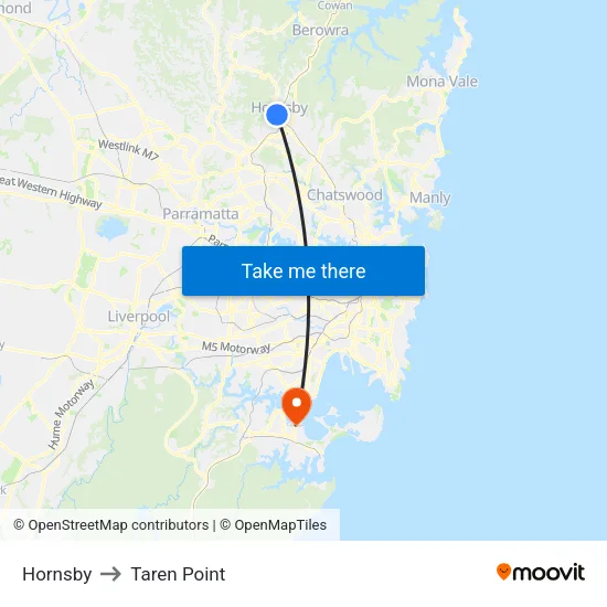 Hornsby to Taren Point map