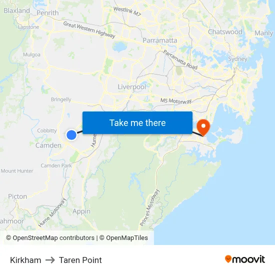 Kirkham to Taren Point map