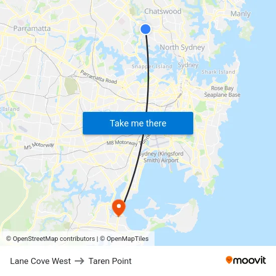 Lane Cove West to Taren Point map