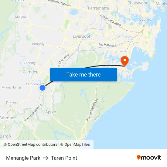 Menangle Park to Taren Point map