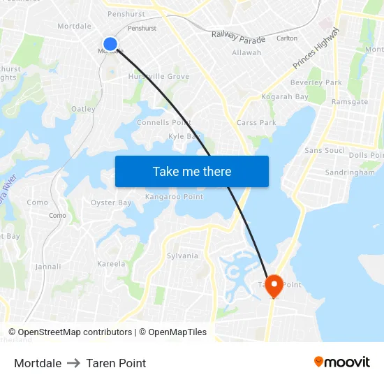 Mortdale to Taren Point map