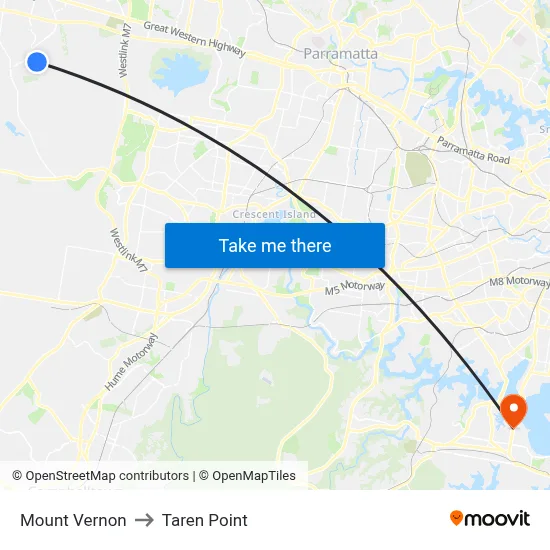 Mount Vernon to Taren Point map