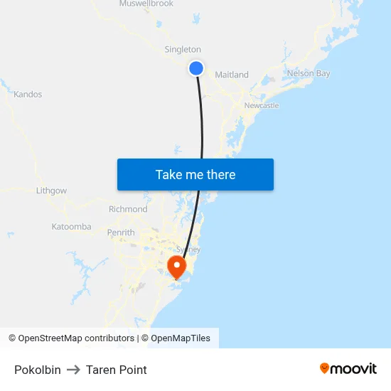 Pokolbin to Taren Point map