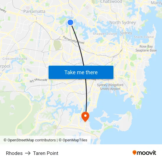 Rhodes to Taren Point map