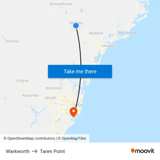 Warkworth to Taren Point map