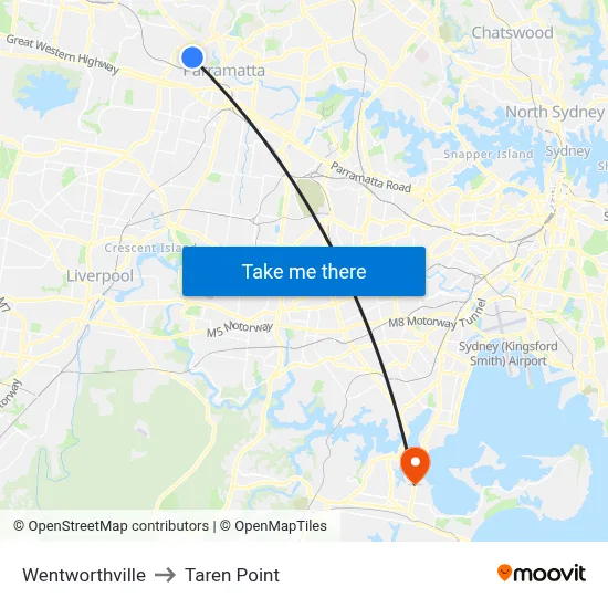 Wentworthville to Taren Point map