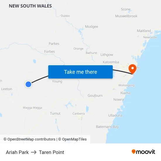 Ariah Park to Taren Point map