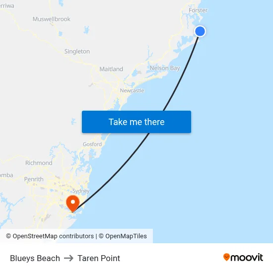 Blueys Beach to Taren Point map