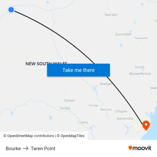 Bourke to Taren Point map