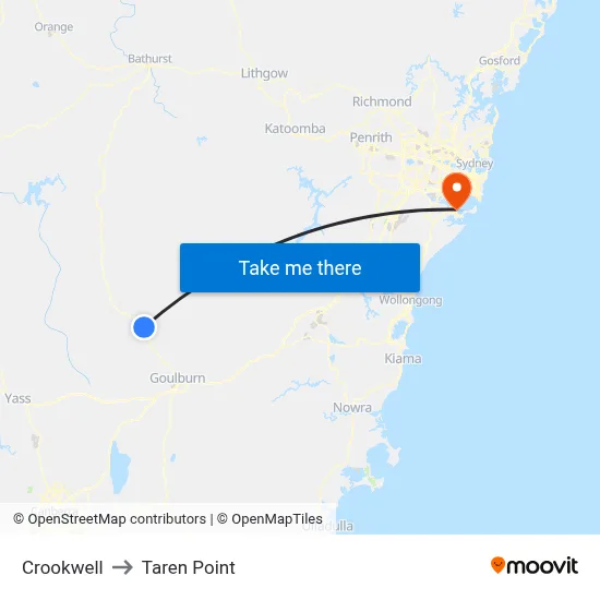 Crookwell to Taren Point map