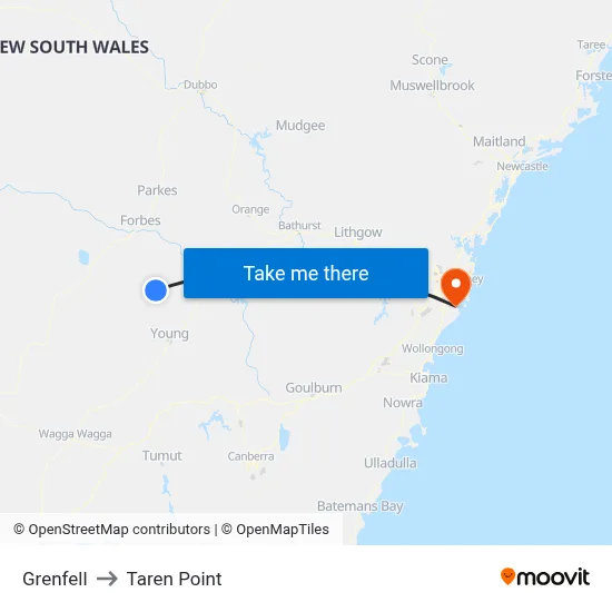 Grenfell to Taren Point map