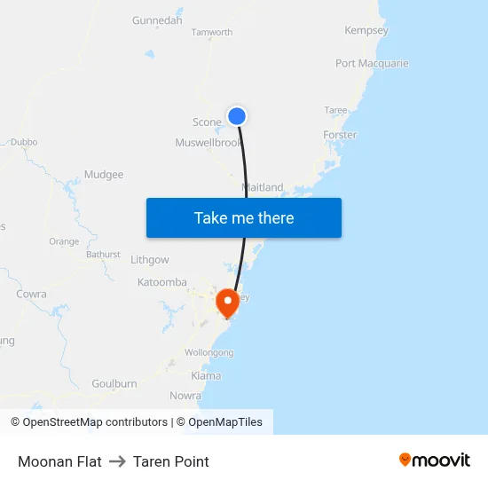 Moonan Flat to Taren Point map