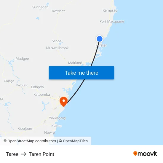 Taree to Taren Point map